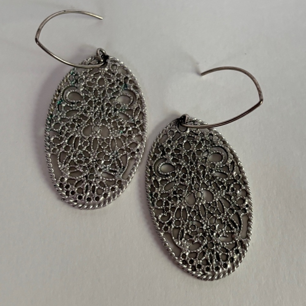 Delicate Silver Filigree Oval Drop Earrings